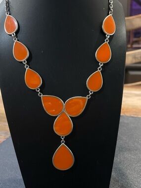 Coach Orange Teardrop Double Sided Pendant Necklace